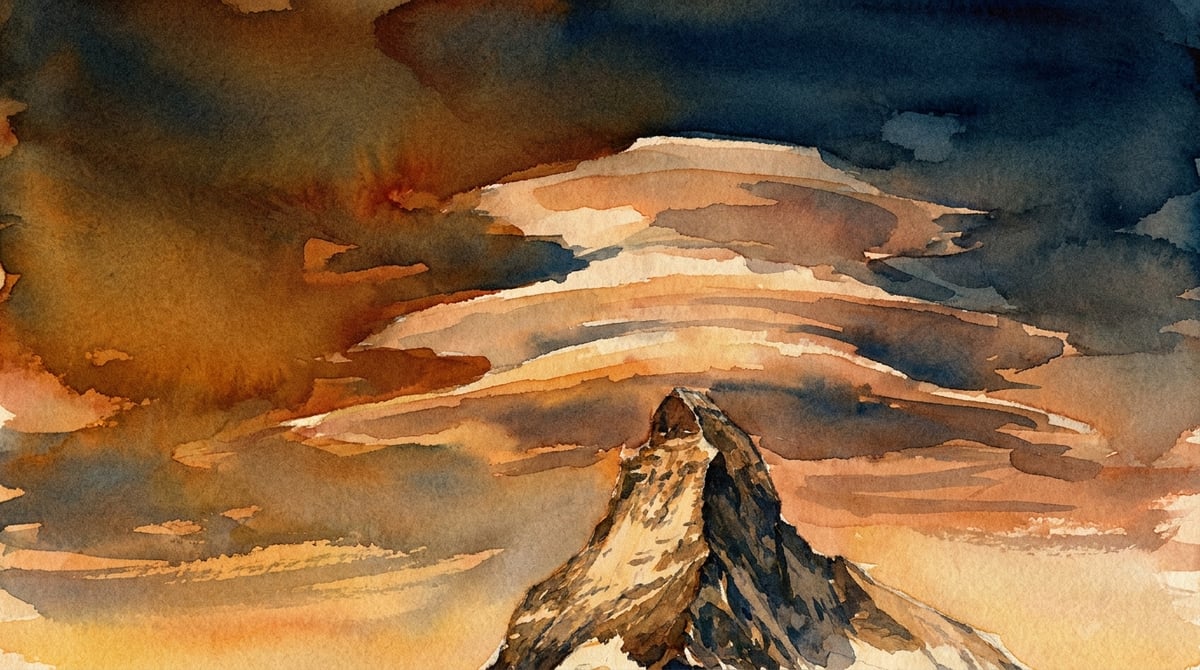 Nuages lenticulaires surplombant un sommet alpin au crépuscule