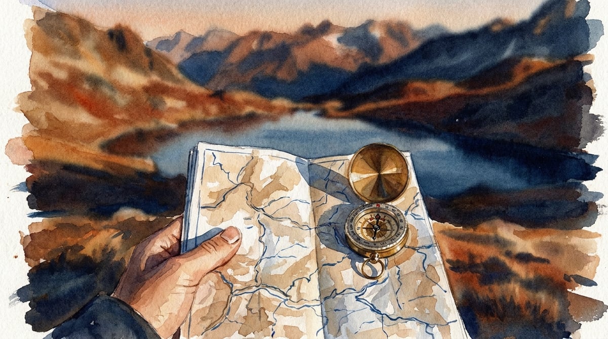 Main tenant une carte IGN dépliée et une boussole