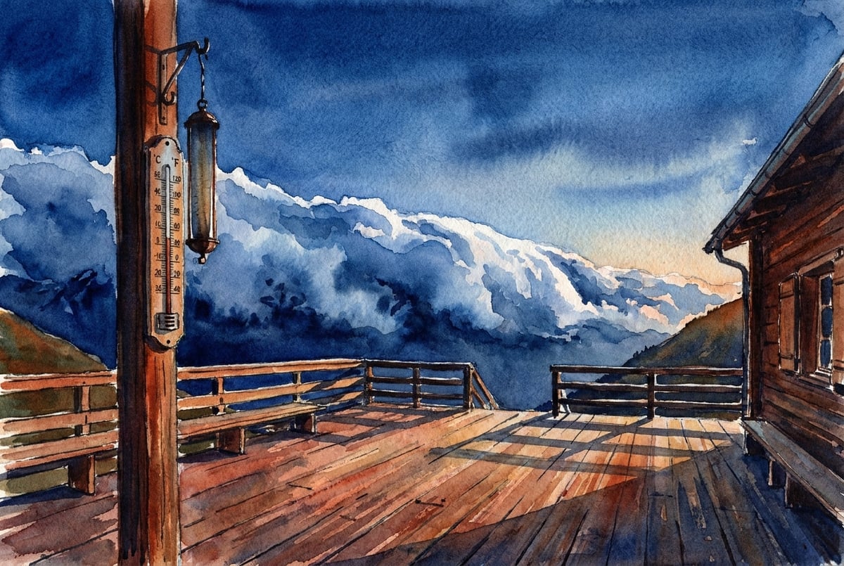 Front nuageux traversant une vallée alpine observé depuis un refuge